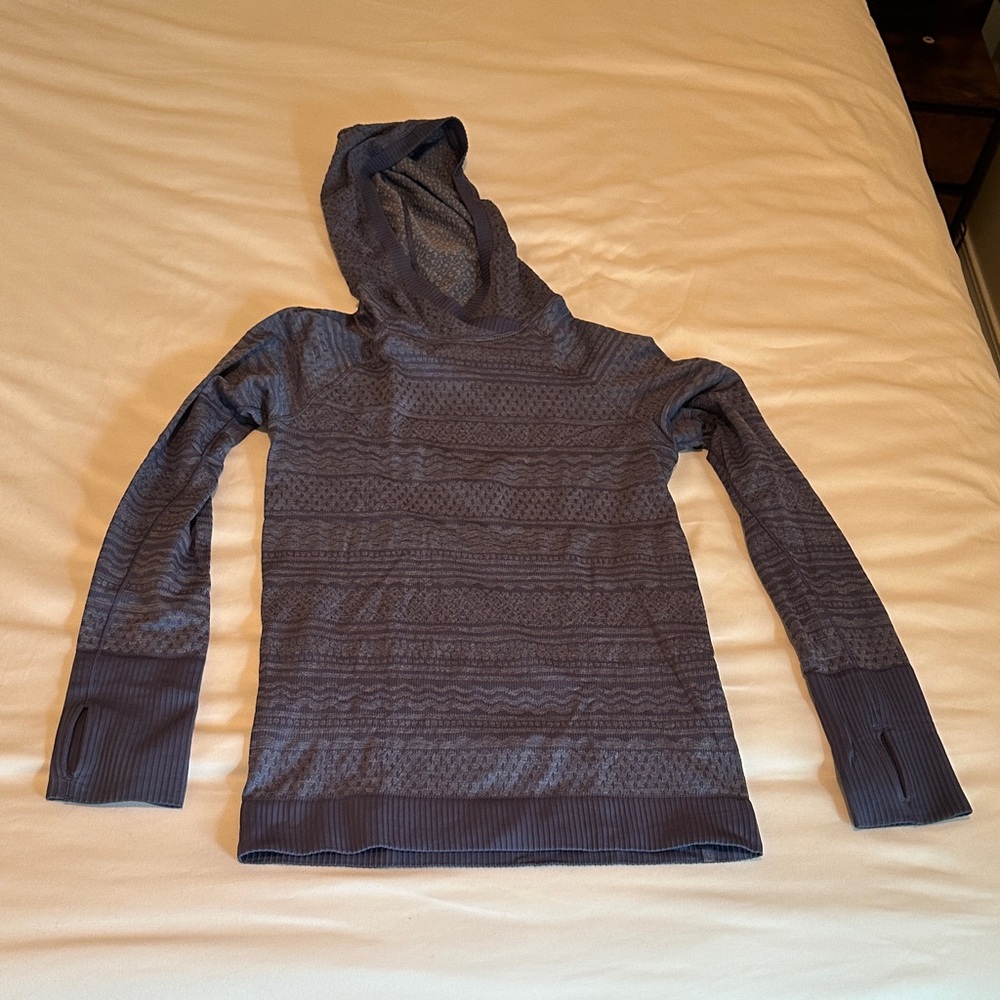 Navy Blue Hooded Long Sleeve Top with Thumbholes